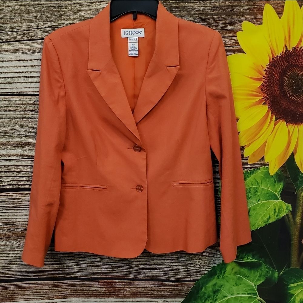 " JG HOOK " Woman's long sleeve orange jacket 55% linen size : 10P Pre-owned